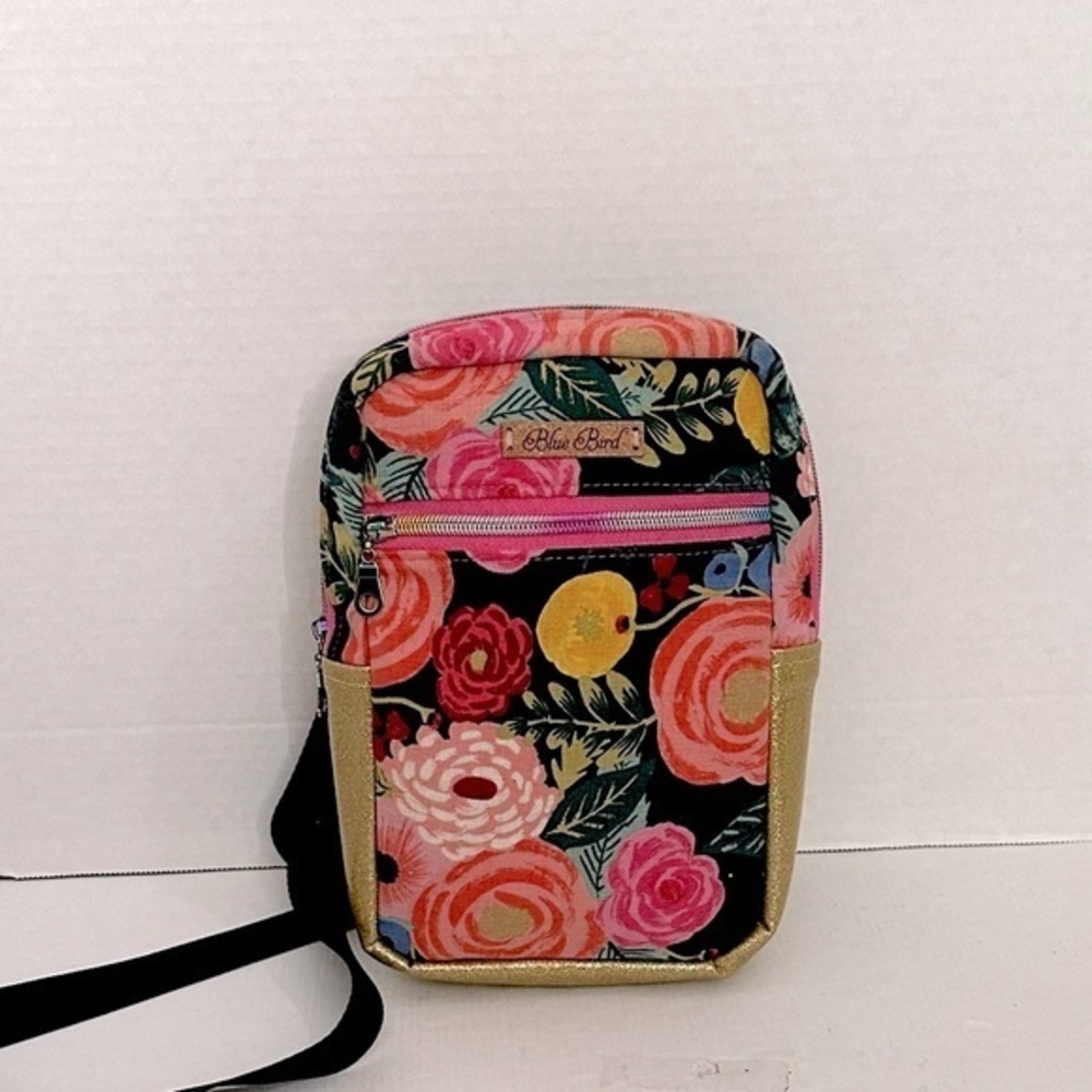 Blue Bird Chic Vibrant Floral Crossbody Bag handmade EUC